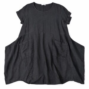 Made in Italy Linen Dress – OS Black Lagenlook Pocket Midi Made in Italy